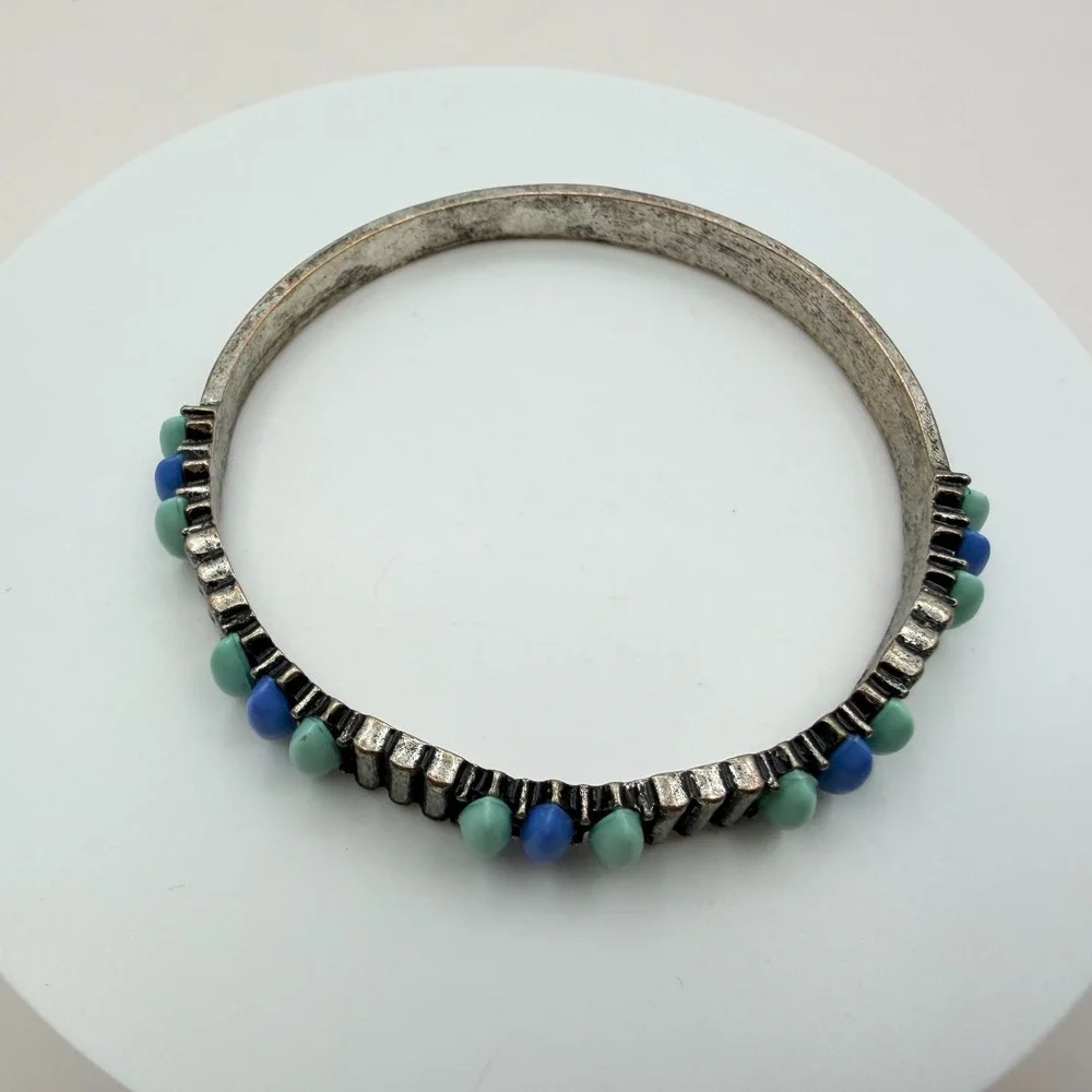 Vintage Y2K Silver Tone‎ Beaded Bangle Bracelet Boho Women's Classic Jewelry